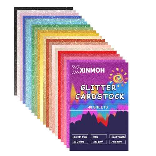 40 Sheets Glitter Cardstock, 20 Colors Premium Cardstock for Cricut, Crafts and DIY Projects, 8.5x11in Glitter Paper for Card Making (250 GSM)