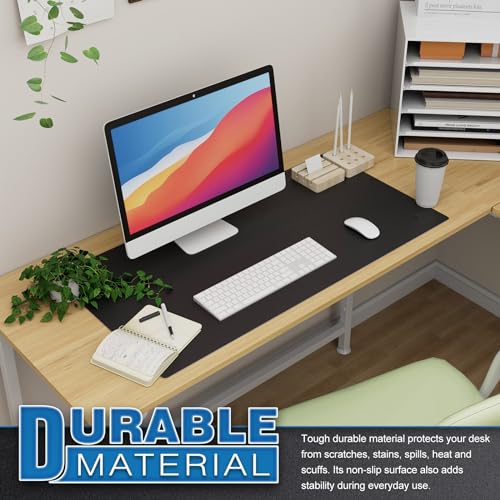K KNODEL Large Office Desk Mat Leather Mouse Pad 31.5"x15.7" Black