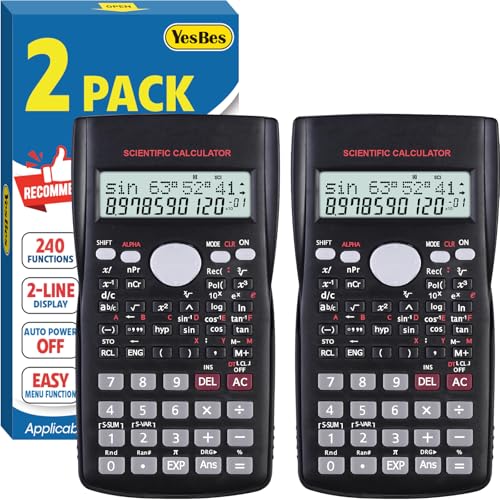 YesBes 2 Pack Scientific Calculators with Large 2-Line Display, 240 Functions for Students & Math