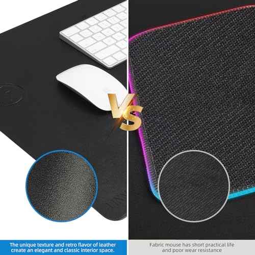 Wireless Charging Mouse Pad with for Desktop Charging Large Desk Mat 36"x17" Waterproof Black Leather Computer Mat Mousepad Non-Slip Protector on Top of Desks for Keyboard and Mouse(Black-L)