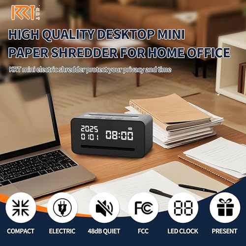 Mini Paper Shredder for Home Office,Small USB Shredder,Strip Cut,Desktop Clock Design,10 Mins Running Paper Cutting Tool, Portable Paper Shredder for Home Use, Stationery Christmas Birthday Gift