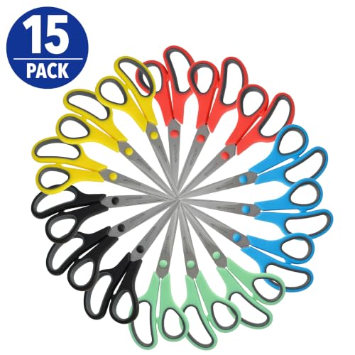 Westcott 8 Inch All Purpose Scissors Pack of 15 - Durable Stainless Steel Blades