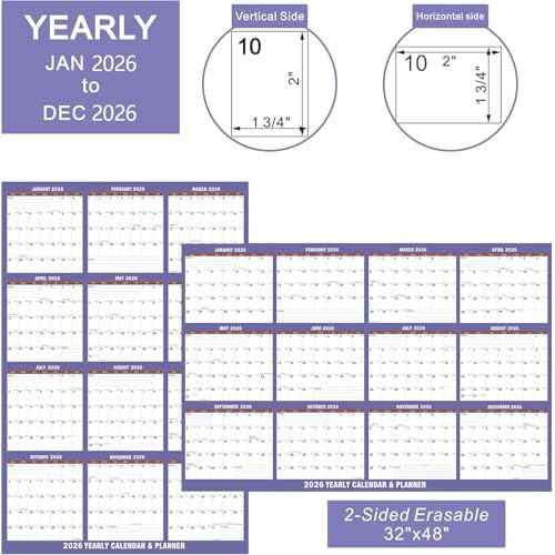 32" x 48" 2026 Wall Calendar 12 Month, Large XL Wet & Dry Erase Calendar for Wall Laminated Annual Yearly Wall Planner Reversible, Horizontal/Vertical
