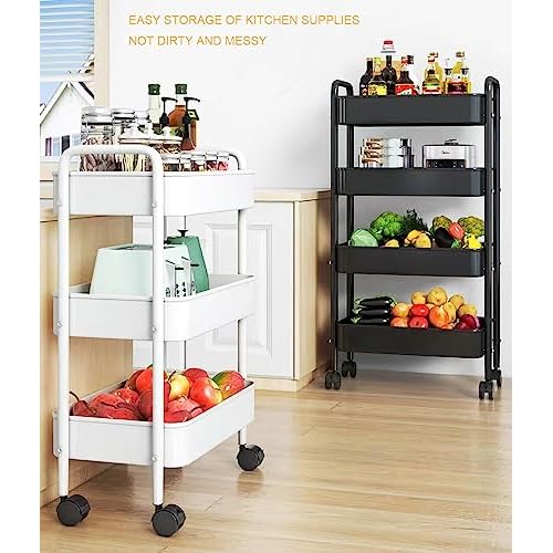 XIUSHE 3-Tier Metal Utility Cart Rolling Storage Organizer, Portable and Sturdy, with Wheels, Ideal for Office, Kitchen, Bathroom, Classroom, and More, Black