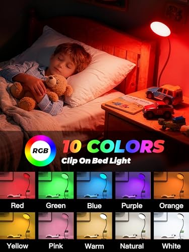 ReinHoo Black Clip-On RGB Desk Lamp with Clamp, 10 Colors & Brightness Levels