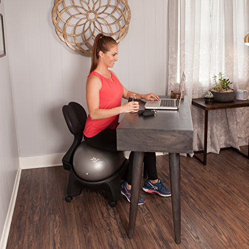 JFIT Stability Ball Chair, 5' to 6'3" Black – Includes Base, Wheels & Risers