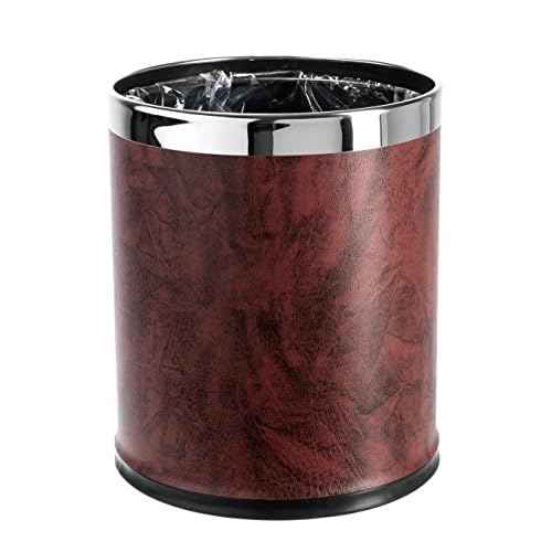 Invisi-Overlap' Open top Leatherette Trash Can, Small Office Wastebasket, Modern Home D?cor, Round Shape (Burgundy)