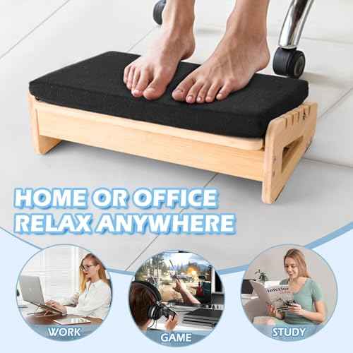 Woodever Foot Rest for Under Desk at Work, Bamboo Dual Side Footrest with Reflexology Massager Roller, 5 Heights Adjustable Foot Stool, Ergonomic Leg Support to Relieve Lumbar, Back, and Knee Pain