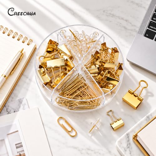 Gold Paper Clips Binder Clips & Push Pin Set - 72pc (1 Pack) CREECHWA
