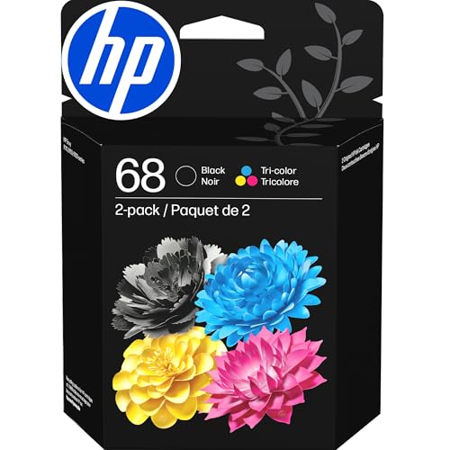 HP 68 Ink Cartridges 2-Pack | Black & Tri-Color for Envy & DeskJet Series | 6L6S2TN | 4.82 x 1.88 x 6.37 inches