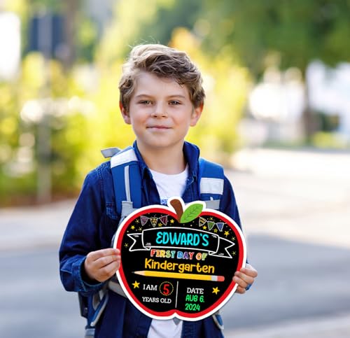 JUESMOS Black First & Last Day of School Chalkboard Sign with Liquid Chalk Markers - Double-Sided Reusable Classroom Photo Prop
