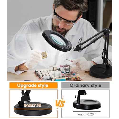 10X Magnifying Glass with Light and Stand, 2 in 1 Real Glass Lens Magnifying Desk Lamp, 5 Color Modes, Brightness Stepless Dimmable LED Lighted Magnifier Hands Free for Repair Craft Close Work