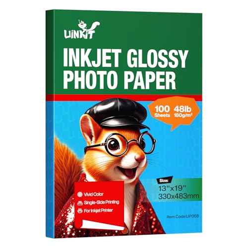 Uinkit Glossy Photo Paper 13x19inches100 Sheets 180Gsm 48lbs Professional Glossy Photographic Paper Compatible with Inkjet Printer Use DYE INK 180GSM