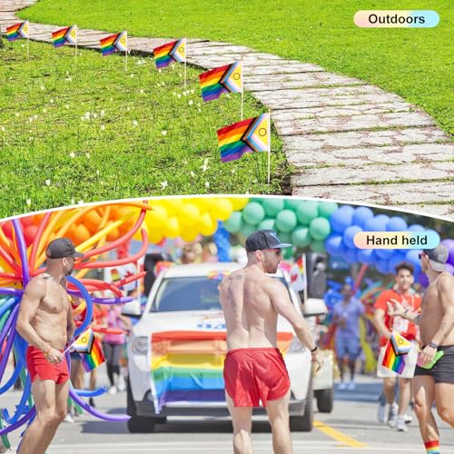 50 Pack Small LGBTQ Progress Rainbow Pride Flags 5x8 Inch Handheld Decorations