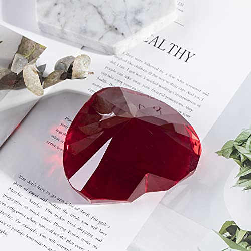 Qianwei Red Heart-Shaped Crystal Diamond Paperweight 80mm Gift for Women & Anniversary