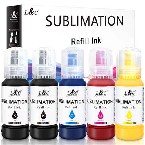 Sublimation Ink for Epson ET2400 ET2720 ET2760 ET2750 ET4800 ET-2800 ET2803 ET-2850 ET15000 ET4850 Inkjet Printers for Heat Press Transfer on Mugs T-Shirts Phone Cases, and Souvenir(5X100ML)