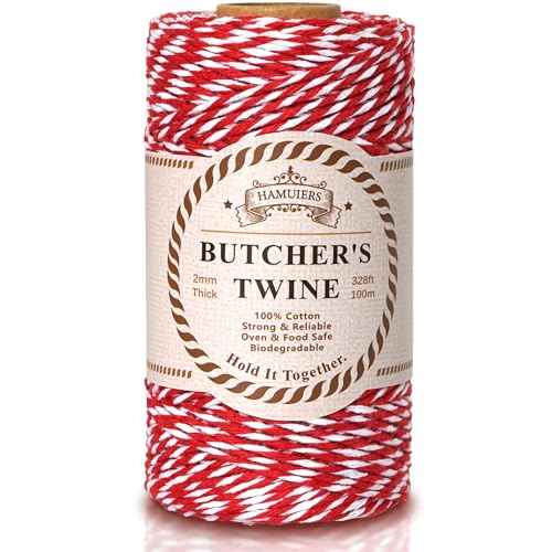 Cotton Twine String, 328 Feet Red & White - Christmas Twine for Gift Wrapping, Crafts, Baking, Butchers, Holiday Decorations, DIY, Kitchen & Gardening