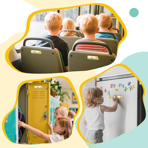 School Bus Magnetic Name Tags - Reusable Dry Erase Labels, Large Set, Whiteboard Office Supplies