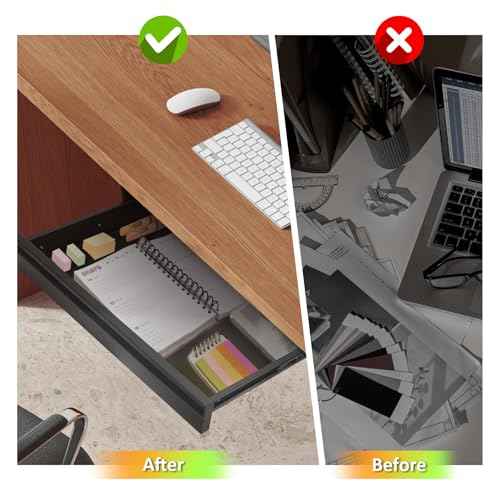 POPMOON Under Desk Drawer For Desk 13.8 * 8.8 * 3.5 in, Pull out Storage Organizer with Slide Extension Mounted Under Flat Wooden Table or Workbench, Carbon Steel Hidden Desk Drawer