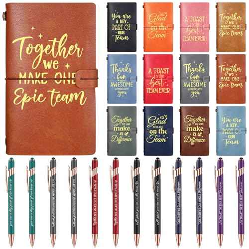 Qilery 24 Pcs Employee Appreciation Gifts Team 12 Leather Journals 12 Ballpoint Pens Motivational Hardcover Executive Notebooks Stylus Ink Pens for Teacher Students Coworker, Multicolor