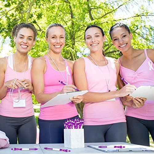 200 Pcs Purple Ribbon Retractable Pen Bulk Lupus Domestic Violence Awareness Grip Pen Black Ink Epilepsy Alzheimers Pancreatic Cancer Awareness Ballpoint Pens for Charity Events Campaign Party