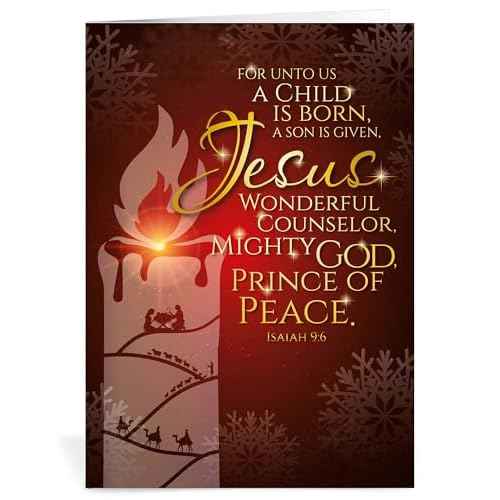 Religious Christmas cards - Jesus, Prince of Peace, pack of 20, 5x7in, printed in England, with Bible verse inside. Christian Christmas cards with envelopes bulk, by Just Cards Direct