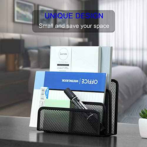 Desk Mail Organizer, File Holder Letter Sorter with 3 Vertical Upright Metal Mesh Compartments Document, Filing, Folders, Mail, Paper Organizer for Home or Office Desktop (1PCS)