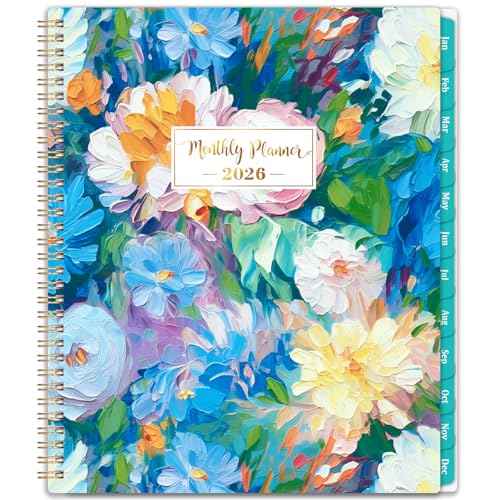2026 Monthly Planner - 2026 Planner, Jan. 2026 - Dec. 2026, Monthly Planner 2026, 9" x 11", 2026 Calendar Planner with Twin-wire Binding + Green Tabs + Back Pocket - Floral