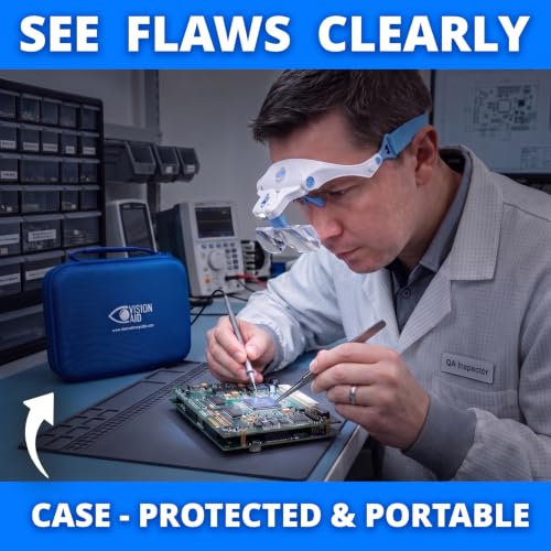 Vision Aid Expert Edition USB Rechargeable Magnifying Glasses with LED Light & Storage Case, Hands-Free Head Magnifier for Crafts & Close Work