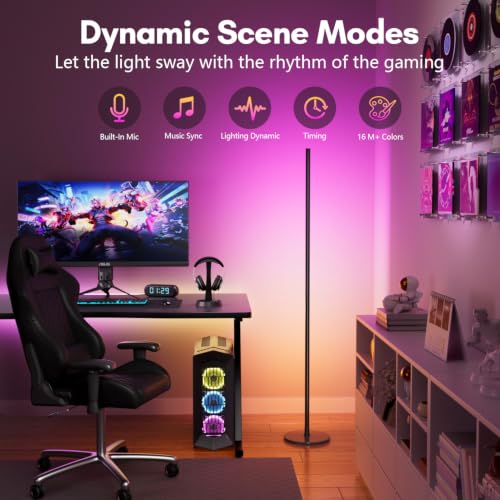 Obsidian Black RGB+IC Corner Floor Lamp with App & Remote Control