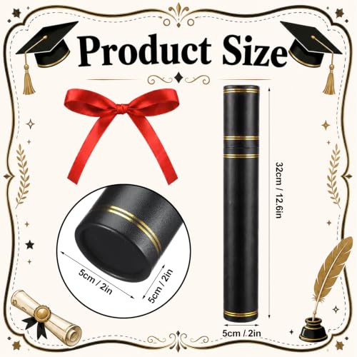 Black Diploma Certificate Scroll Tube Holder 12.6 x 2 x 2 inches with Gold Foil - Classic Design