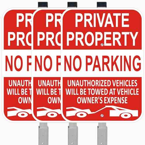 (3 Pack) Lxysign Large Private Property No Parking Sign with Stake 36" Tall,14" x 10" No Parking Sign Vehicle Towed At Owner's Expense Sign, Reflective Rust Free Aluminum Sign