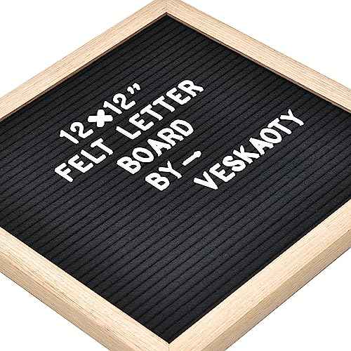 Felt Letter Board with 460 Letters, Numbers & Symbols - 12 x 12 inch Changeable Message Board with Wooden Frame Wall Mount Hook (Black)