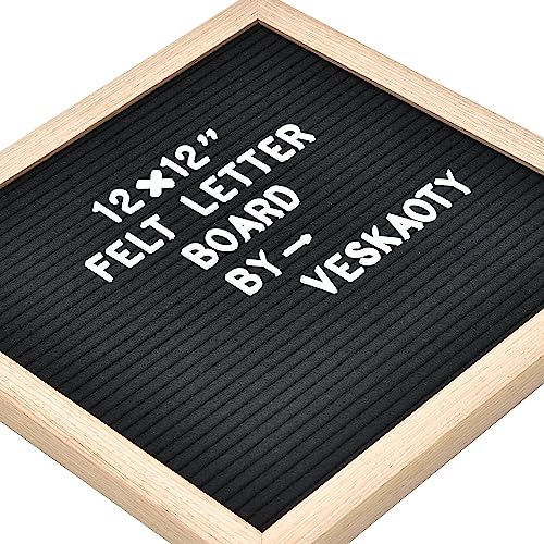 Veskaoty Felt Letter Board 12x12 Inch Black Sign with 460 Letters & Punctuation