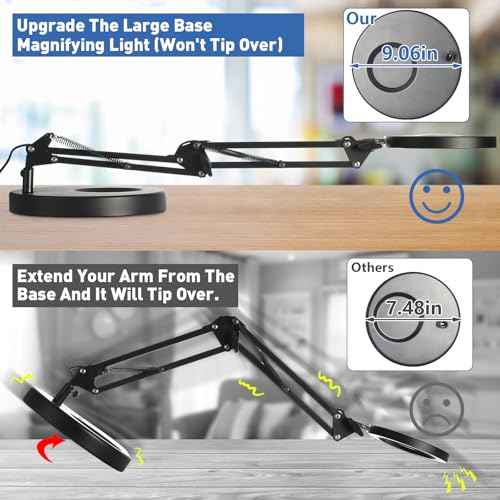 HITTI 10X Magnifying Glass with Light, 1,800 Lumens Stepless Dimmable, 3 Color Modes, 4.2¡È Real Glass Lens LED Magnifying Desk Lamp & Clamp, Magnifier Light and Stand for Crafts Welding Close Work