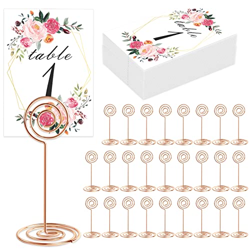Rose Gold 26PCS Wedding Table Number Holders with Floral Cards