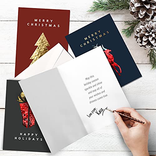 54 Christmas Greeting Cards | 3D Gold Foil & Embossing Designs | 6 Assorted Designs with Envelope | 5.5 x 4 Inch with Sentiments Inside| Merry Christmas Cards with Seal Stickers For Friends , Family