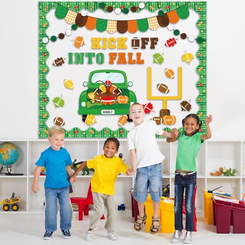 Containlol Green Football Fall Bulletin Board Set with Pumpkin Classroom Decor