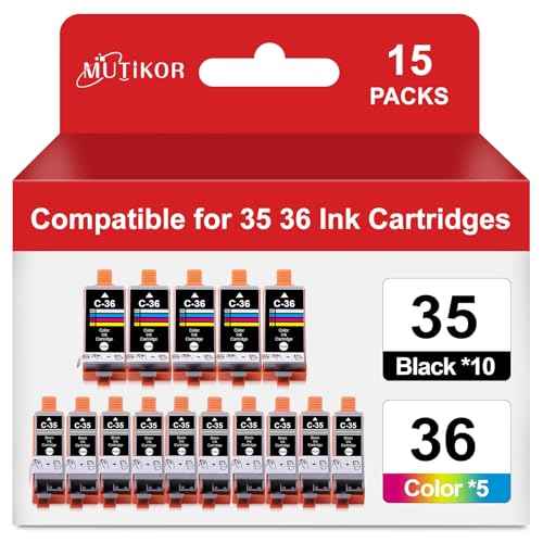 15 Packs 35 36 Ink Replacement for Canon 35 36 Ink Cartridge for Cannon Printers TR160 TR150 iP110 iP100, Compatible for Canon tr150 Ink Cartridges (10 Black | 5 Tri-Color)