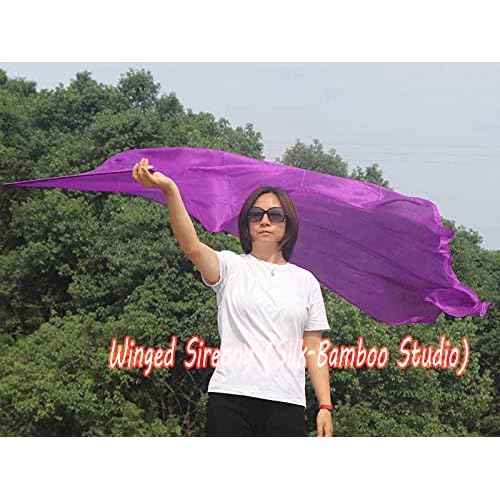 Winged Sirenny Large Silk Flex Flags for Prophetic Worship Praise Dance, 88" Handpainted Fluid Ministry Banner (purple)
