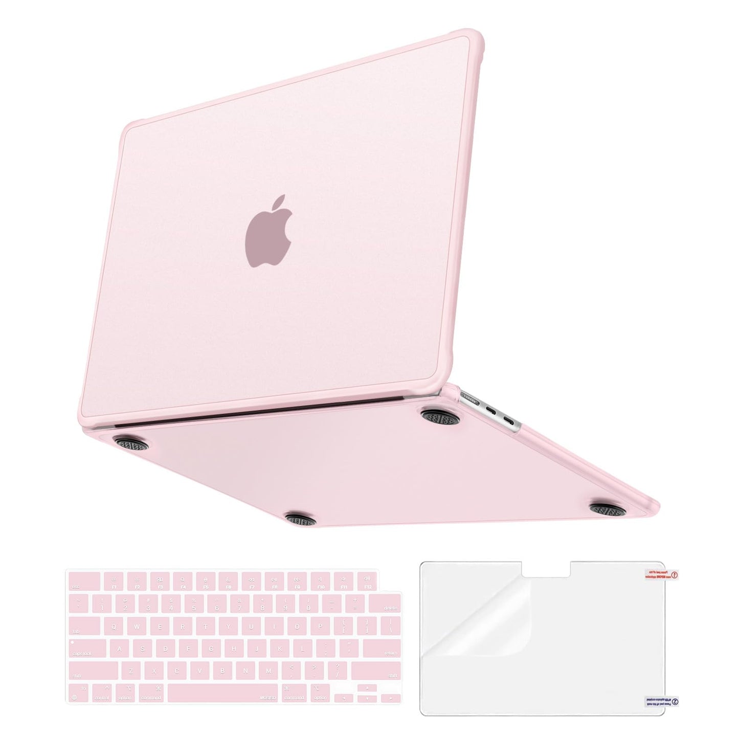 MOSISO Anti-Crack Slimness Case for MacBook Air 13 inch M5 M4 M3 M2 2026-2022 A3449 A3240 A3113 A2681, 3 in 1 Kit Anti-Fingerprints Reinforced TPU Bumper Hard Shell for MacBook Air 13.6, Pink