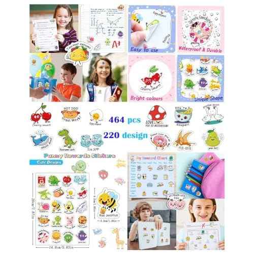 Punny Teacher Prize Stickers for Student, 464pcs Motivational Reward Sticker for Kids Fun, Classroom Must Have Essential for Teacher Elementary, Home School Supplies, Encouraging Incentives Stickers