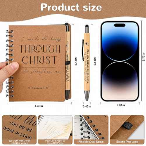 INSADA 30 Sets Bulk Christian Spiral Notebooks with Bamboo Pen Prayer Journal, Small Notepad (5.43¡±x4.33¡±) - Christmas Gifts for Church Members, Bible Study Groups & Church Families