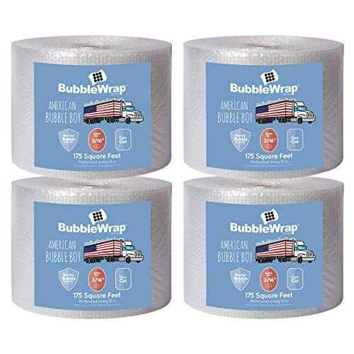 4 large rolls of Bubble Wrap total 700 feet, small bubble wrap 3/16 cushioning, 700 ft, heavy duty, perforated Every 12" Made in the USA by American Bubble Boy, bulk bubble wrap for moving, shipping