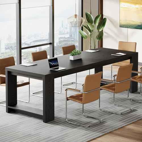 Tribesigns 7 ft Conference Table for 6 to 8 People, Modern Rectangle Meeting Room Desk for Boardroom, Home Office (Black)