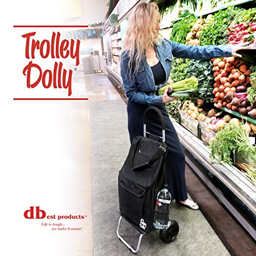 dbest Trolley Dolly Folding Shopping Cart - Black with Removable Bag, 110 lb Capacity