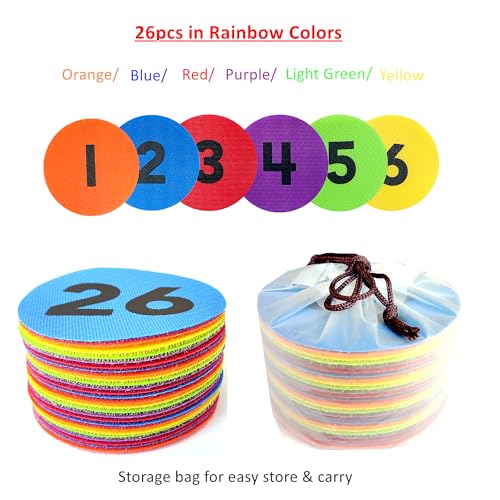 GetALift Numbered Carpet Dots for Classroom 1-26, 4 Inch Rug Spots with Bright Colors & Numbers - Strong Grip Rug Markers