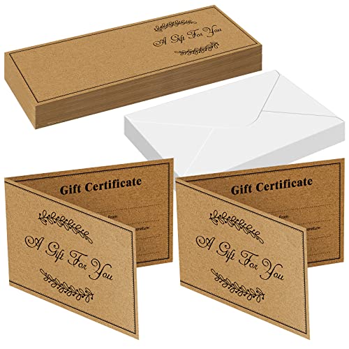 Sinmoe 50 Sets Christmas Kraft Gift Certificates with Envelopes - Dark Brown / Classic