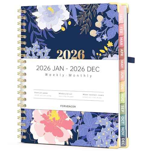 Forvencer 2026 Planner, Weekly and Monthly Calendar Planner for Women, Jan 2026 - Dec 2026, 8.5" x 11", Hardcover Planning Agenda book with Monthly Tabs, Spiral Bound, Inner Pocket, Cute Journal Organizer Notebook for Office School, A4 Size ,Night Flora