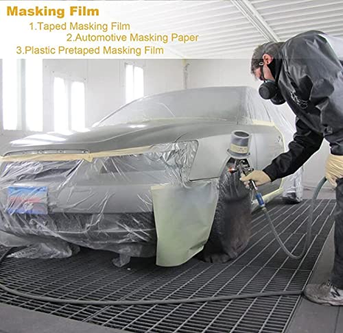 uyoyous 6 Rolls Pre-Taped Plastic Masking Film, 9x67 ft Painters Covering with Drape Paper, Paint Adhesive Protective Film Roll for Cars, Auto and DIY Project Essentials